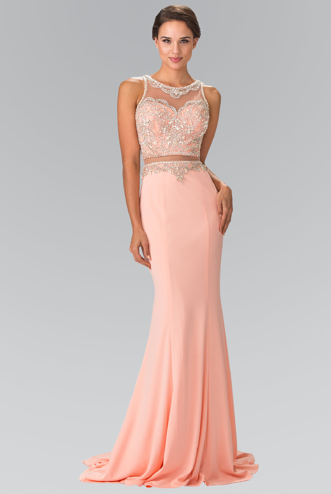 Mock Two-Piece Long Dress with Beaded Top GLGL2342-PROM-smcfashion.com