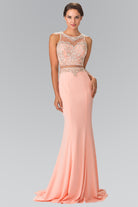 Mock Two-Piece Long Dress with Beaded Top GLGL2342-PROM-smcfashion.com