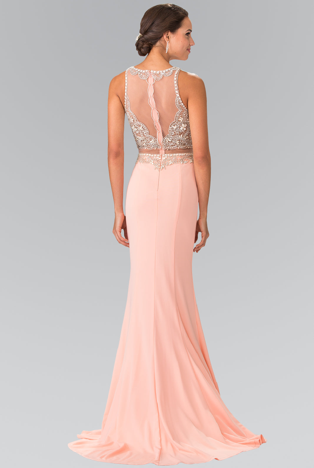 Mock Two-Piece Long Dress with Beaded Top GLGL2342-PROM-smcfashion.com