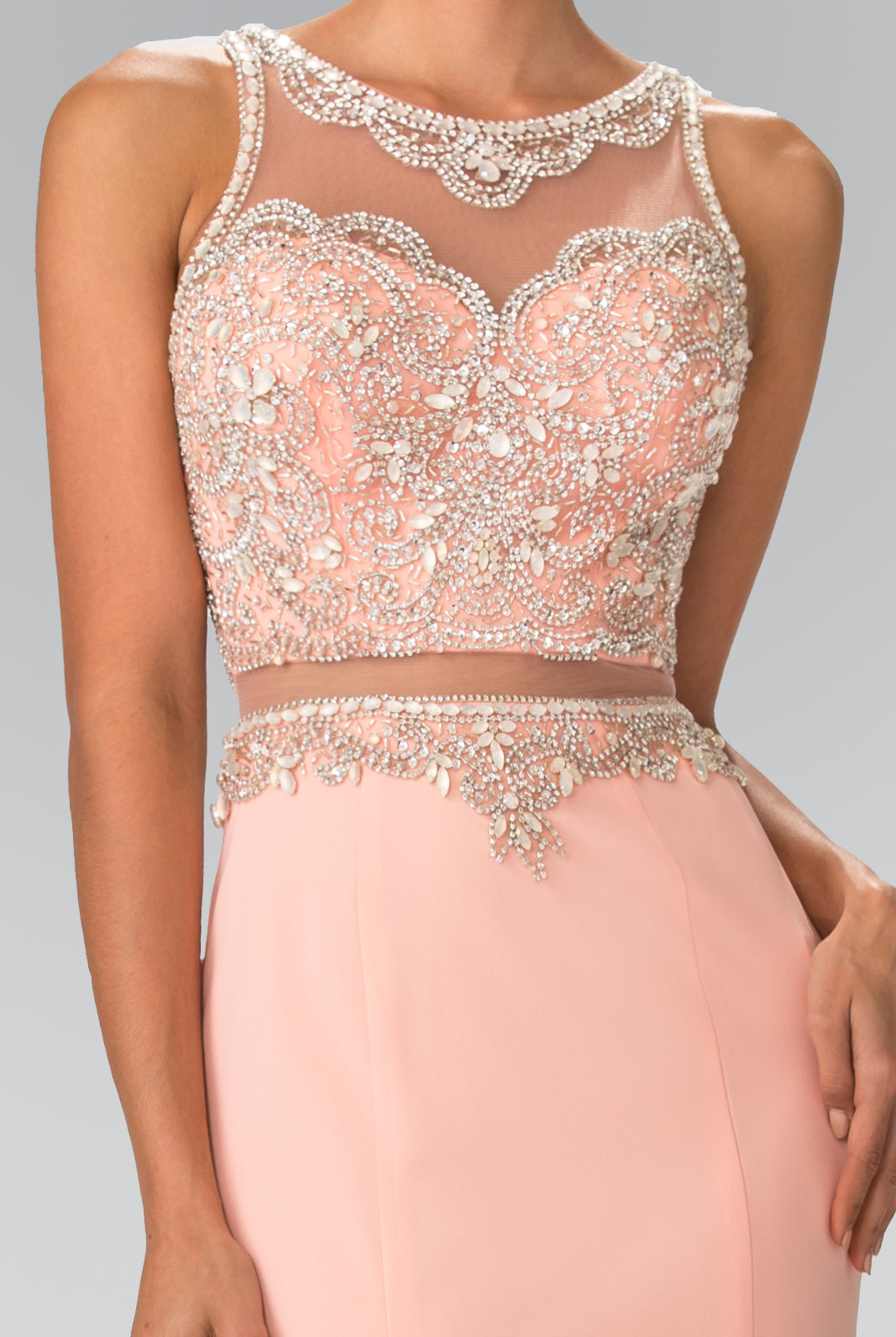 Mock Two-Piece Long Dress with Beaded Top GLGL2342-PROM-smcfashion.com