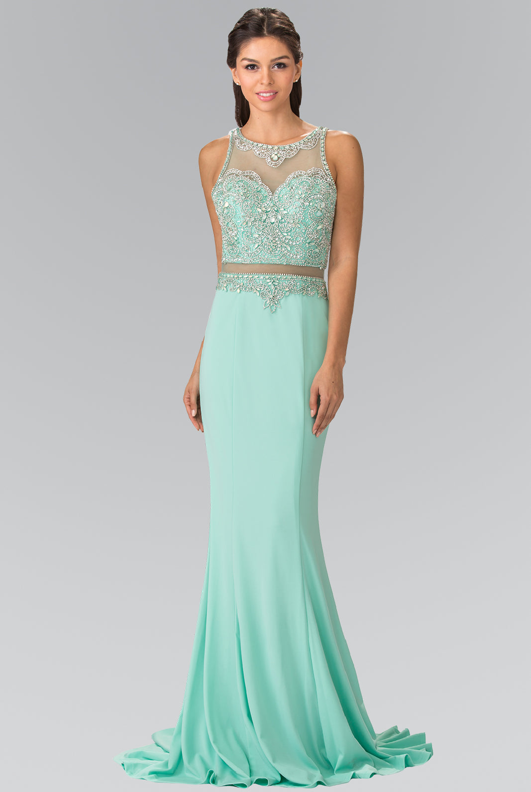 Mock Two-Piece Long Dress with Beaded Top GLGL2342-PROM-smcfashion.com