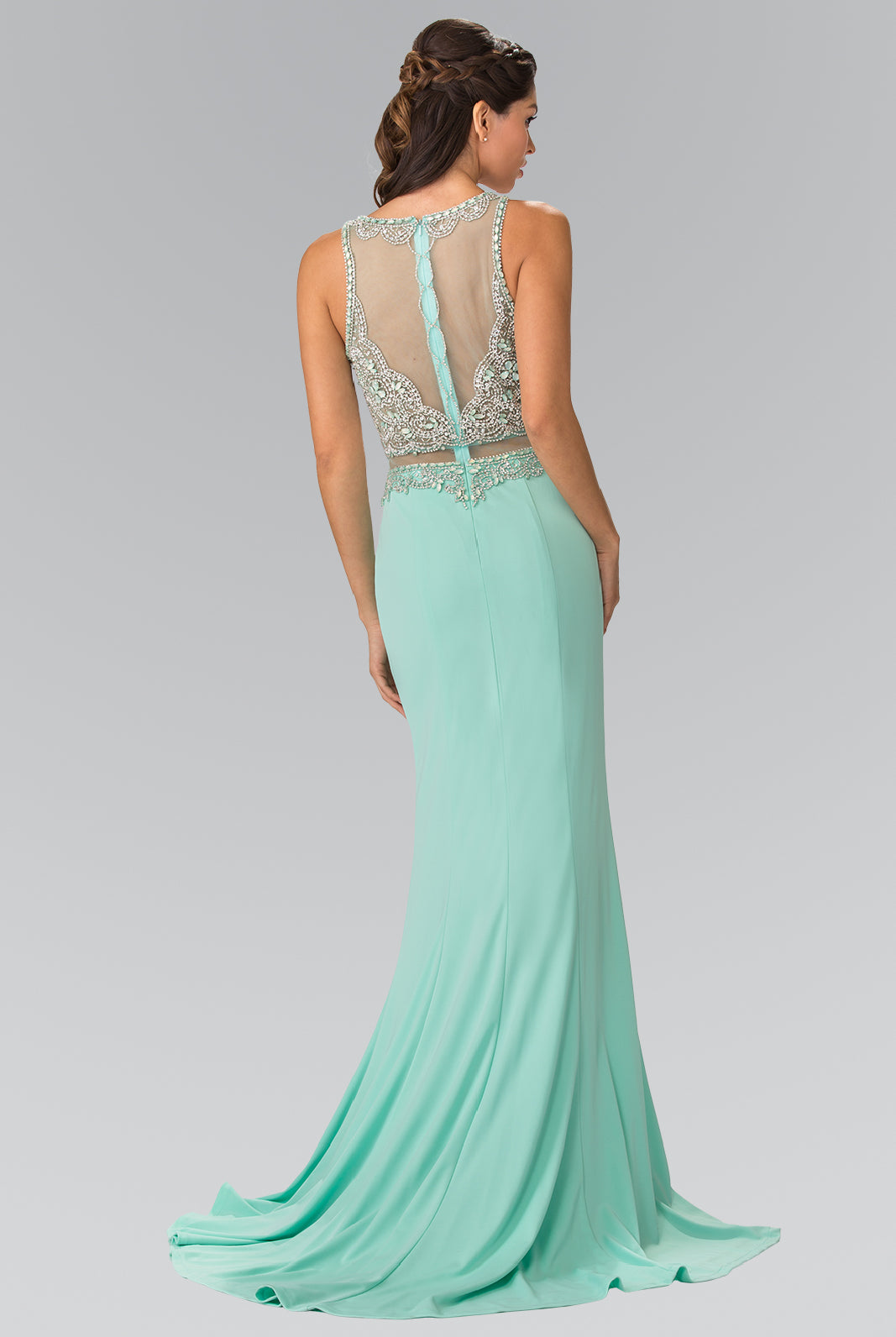 Mock Two-Piece Long Dress with Beaded Top GLGL2342-PROM-smcfashion.com