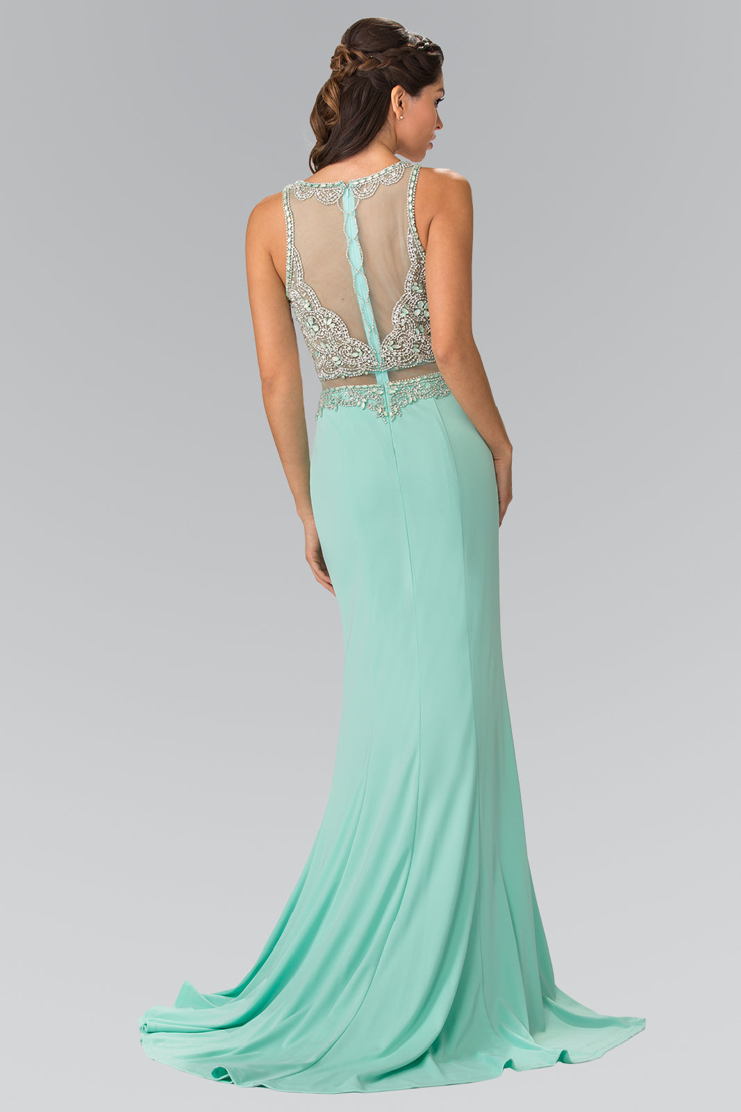 Mock Two-Piece Long Dress with Beaded Top GLGL2342-PROM-smcfashion.com
