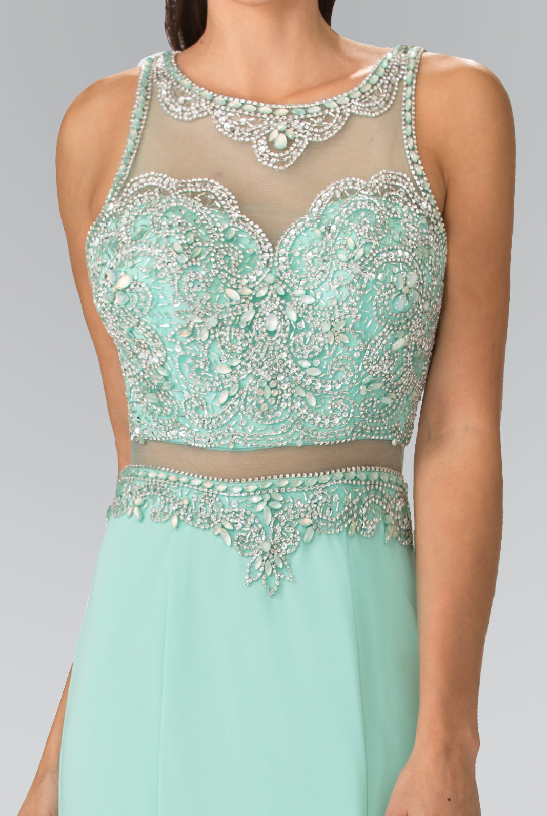 Mock Two-Piece Long Dress with Beaded Top GLGL2342-PROM-smcfashion.com