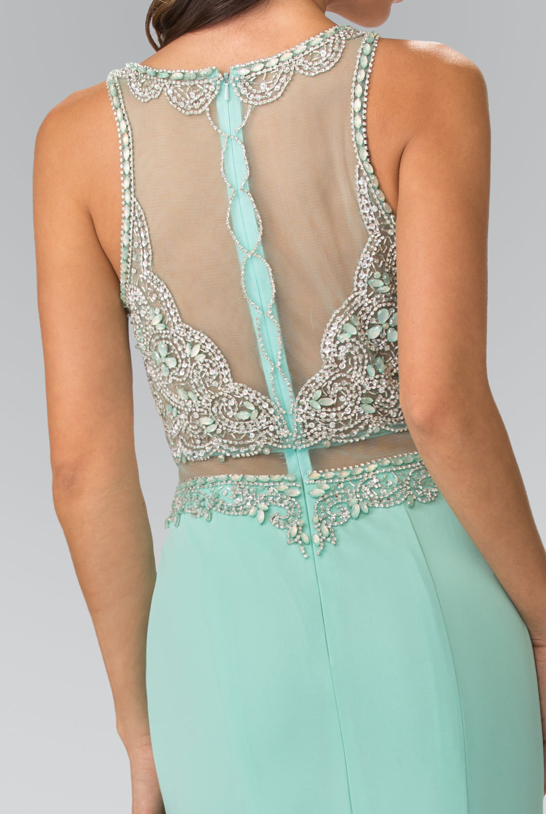 Mock Two-Piece Long Dress with Beaded Top GLGL2342-PROM-smcfashion.com