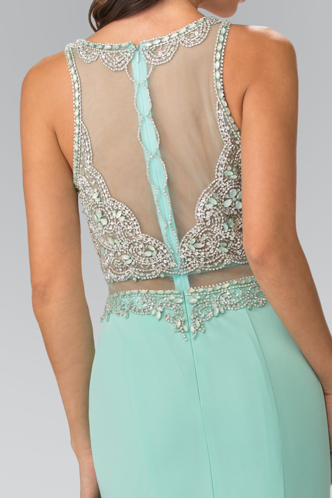 Mock Two-Piece Long Dress with Beaded Top GLGL2342-PROM-smcfashion.com