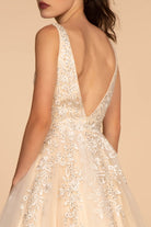 Embroidery and Jewel Embellished Illusion Deep V-Neck Dress GLGL2529-PROM-smcfashion.com