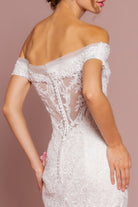 Cut-Away Shoulder Embroidered Mesh Mermaid Wedding Gown GLGL2594-WEDDING GOWNS-smcfashion.com