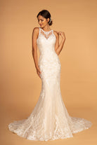 Cut-Out Back Embroidered Mesh Mermaid Wedding Gown GLGL2598-WEDDING GOWNS-smcfashion.com