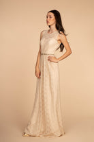 Jewel Embellished Waist Lace Long Dress GLGL2611-MOTHER OF BRIDE-smcfashion.com