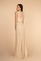 Jewel Embellished Waist Lace Long Dress GLGL2611-MOTHER OF BRIDE-smcfashion.com