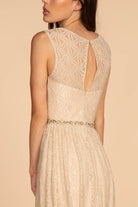 Jewel Embellished Waist Lace Long Dress GLGL2611-MOTHER OF BRIDE-smcfashion.com