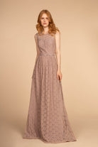 Jewel Embellished Waist Lace Long Dress GLGL2611-MOTHER OF BRIDE-smcfashion.com