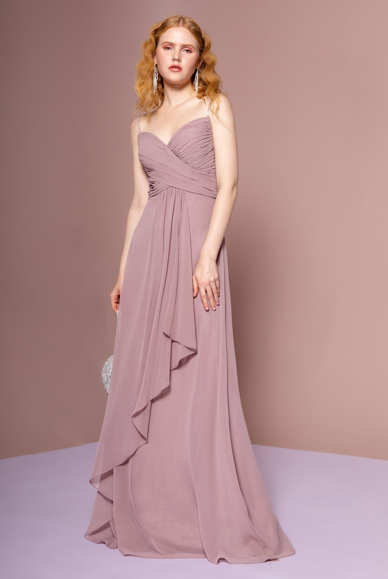Chiffon Ruched Jewel Straps Long Prom Dress GLGL2666-PROM-smcfashion.com