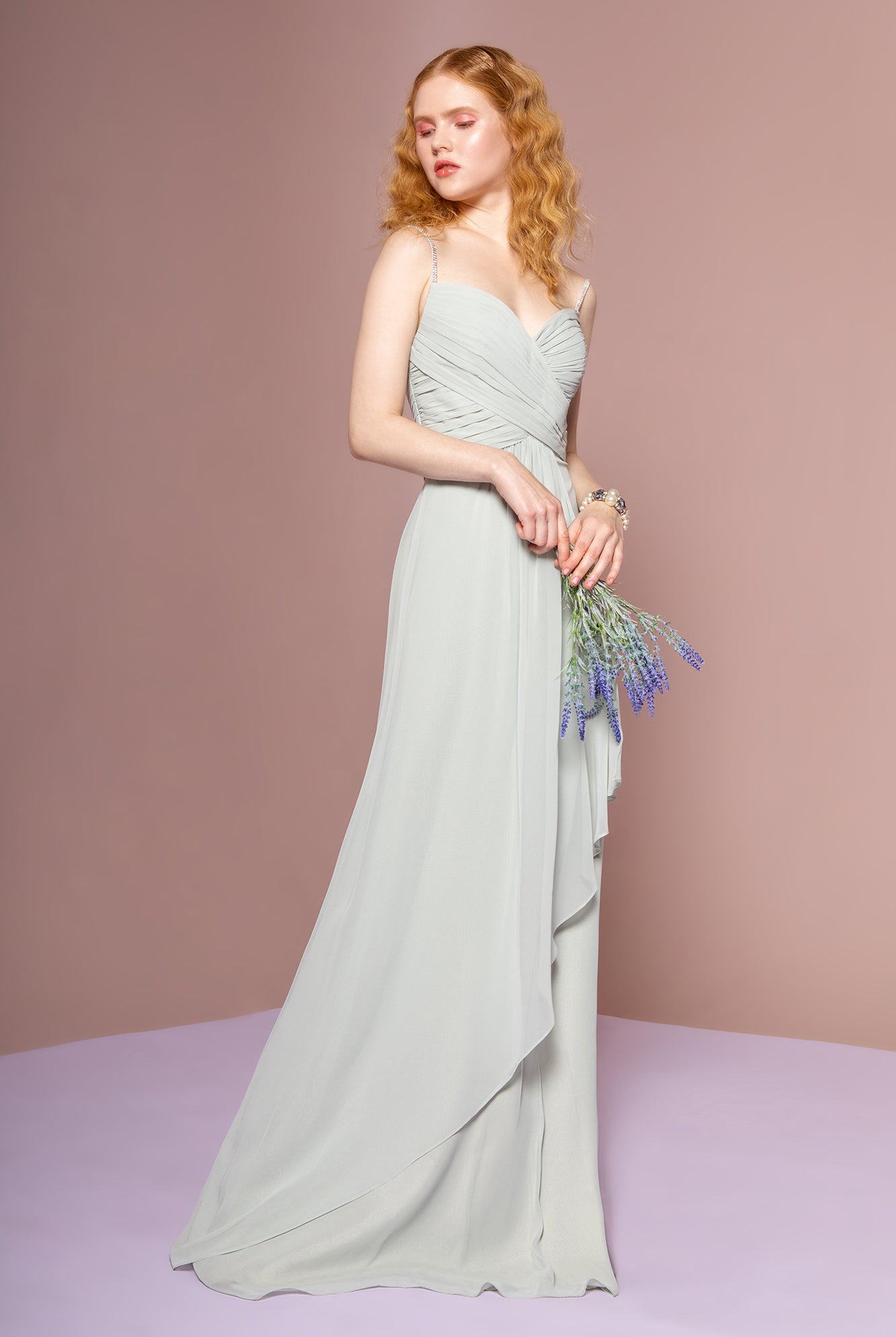 Chiffon Ruched Jewel Straps Long Prom Dress GLGL2666-PROM-smcfashion.com