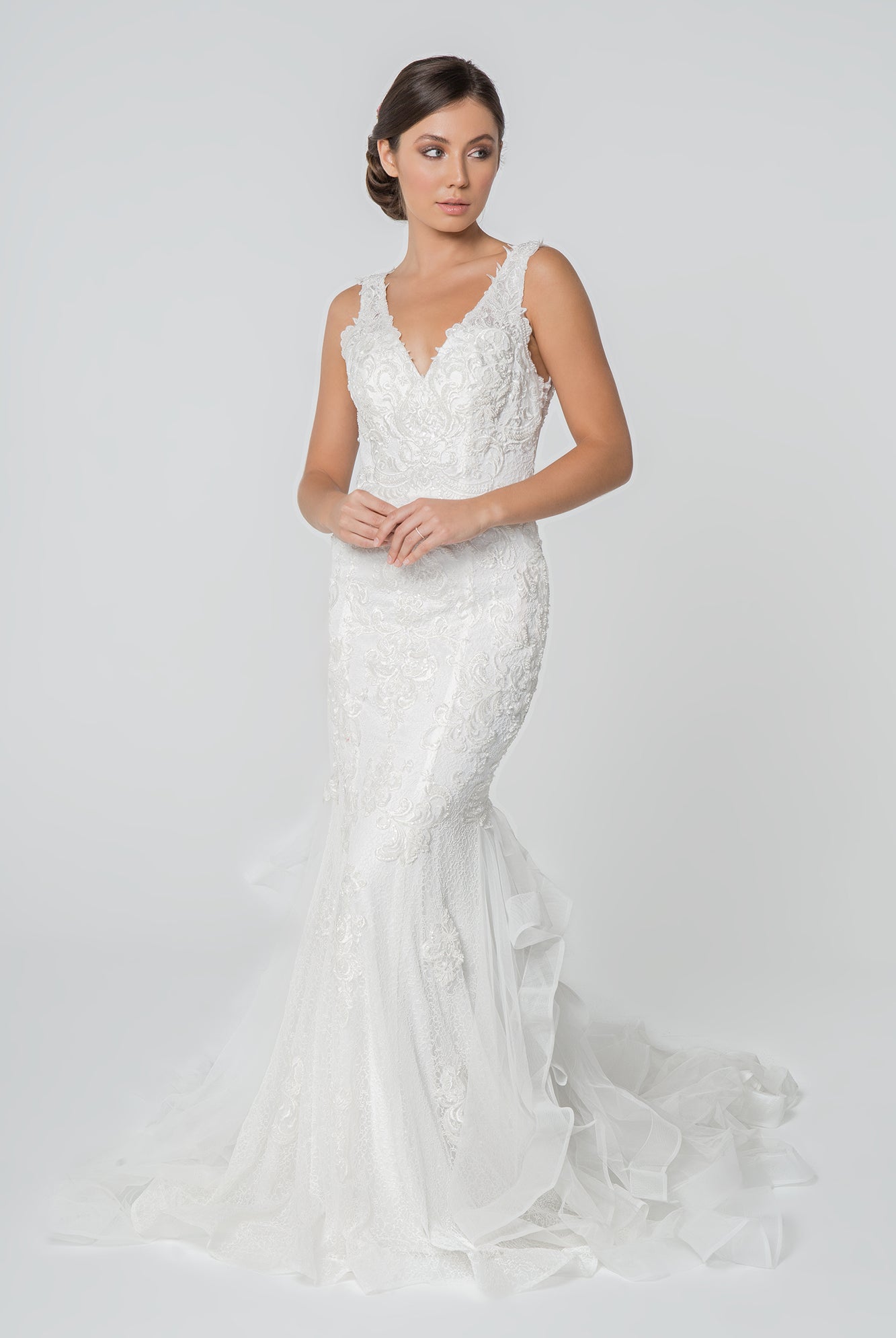 Embroidered V-Neck Sleeveless Mermaid Wedding Gown GLGL2814-WEDDING GOWNS-smcfashion.com