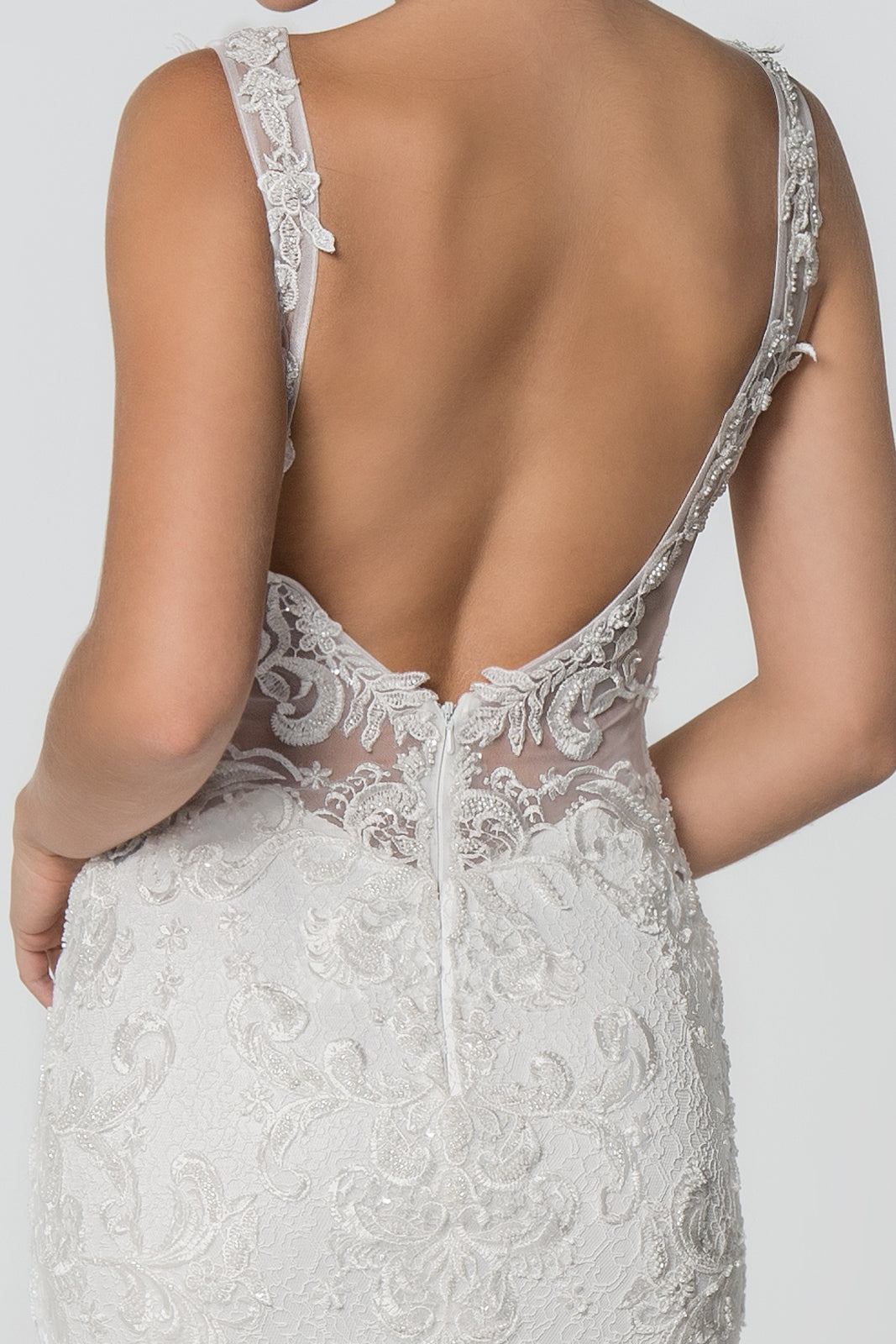 Embroidered V-Neck Sleeveless Mermaid Wedding Gown GLGL2814-WEDDING GOWNS-smcfashion.com