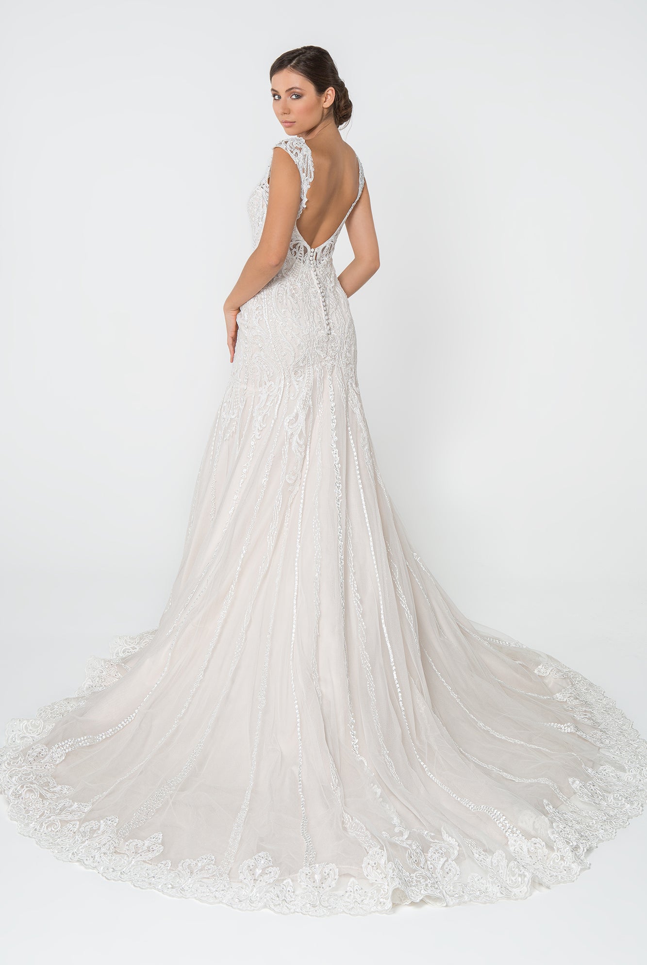 Lace Embellished Deep V-Neck Wedding Gown U-Back GLGL2821-WEDDING GOWNS-smcfashion.com