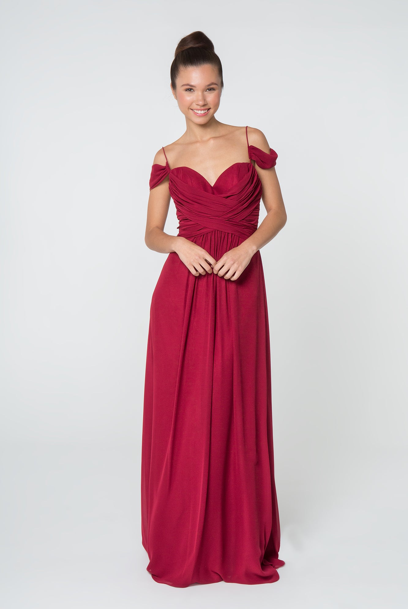Chiffon Ruched Sweetheart Long Dress GLGL2824-BRIDESMAID-smcfashion.com