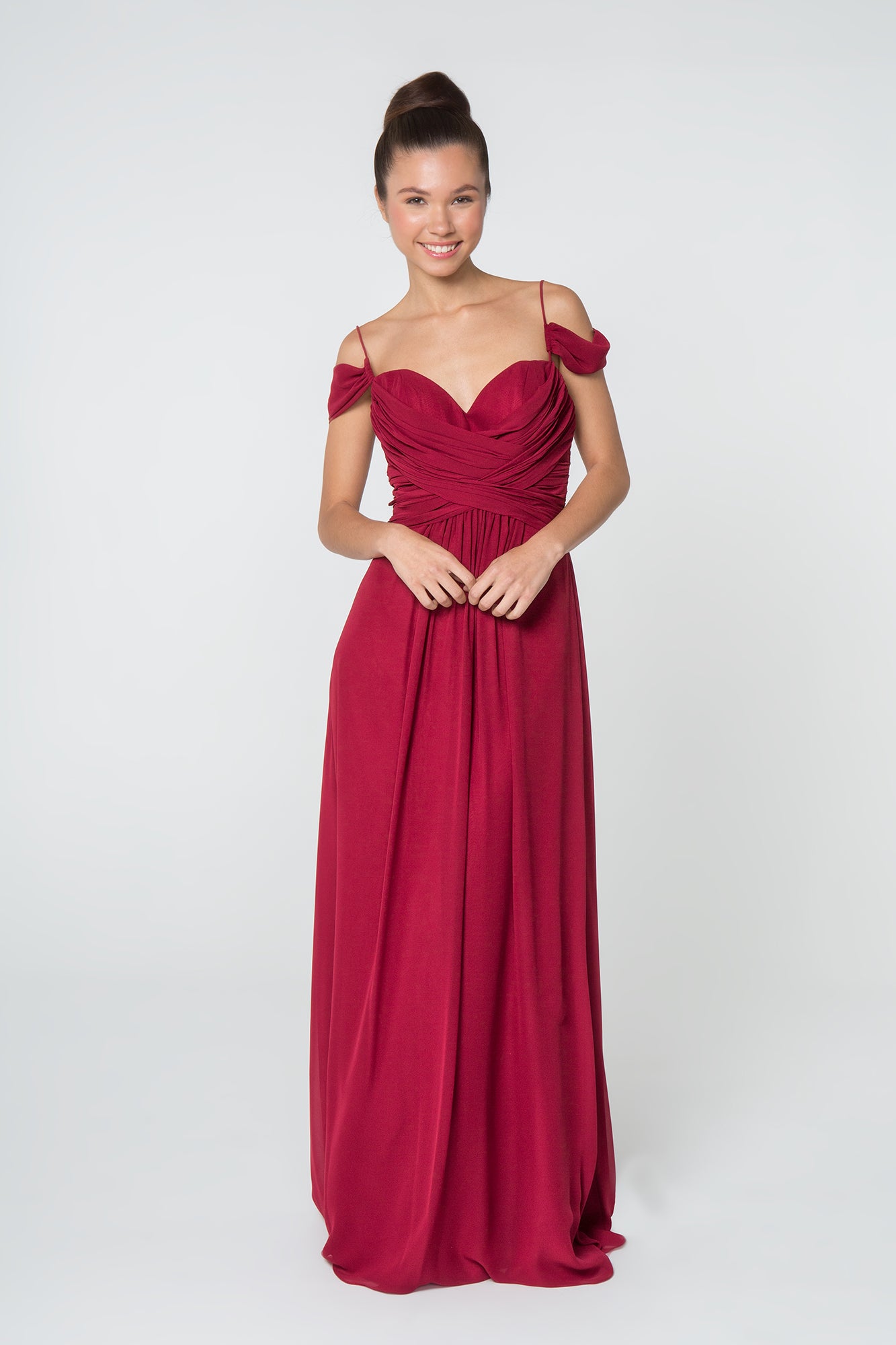 Chiffon Ruched Sweetheart Long Dress GLGL2824-BRIDESMAID-smcfashion.com