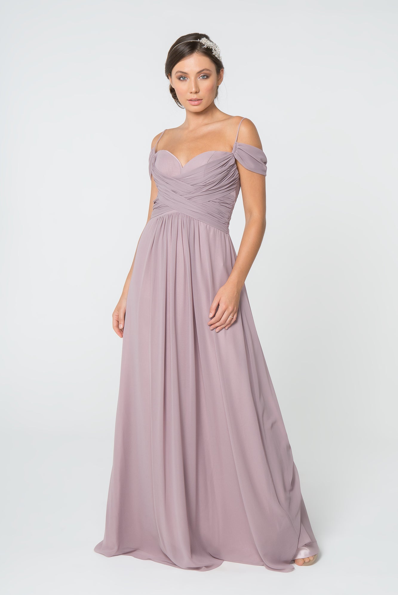 Chiffon Ruched Sweetheart Long Dress GLGL2824-BRIDESMAID-smcfashion.com