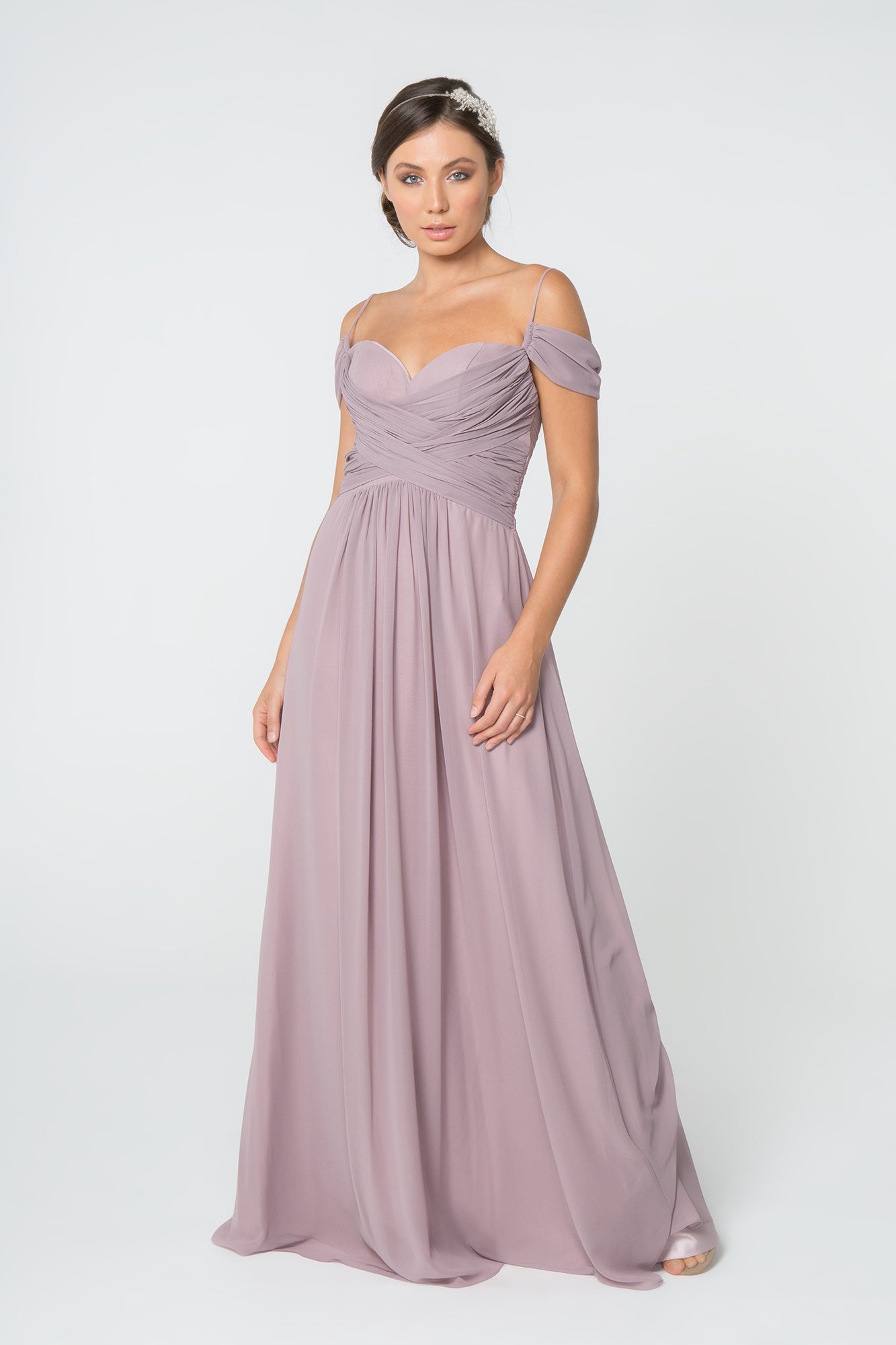 Chiffon Ruched Sweetheart Long Dress GLGL2824-BRIDESMAID-smcfashion.com