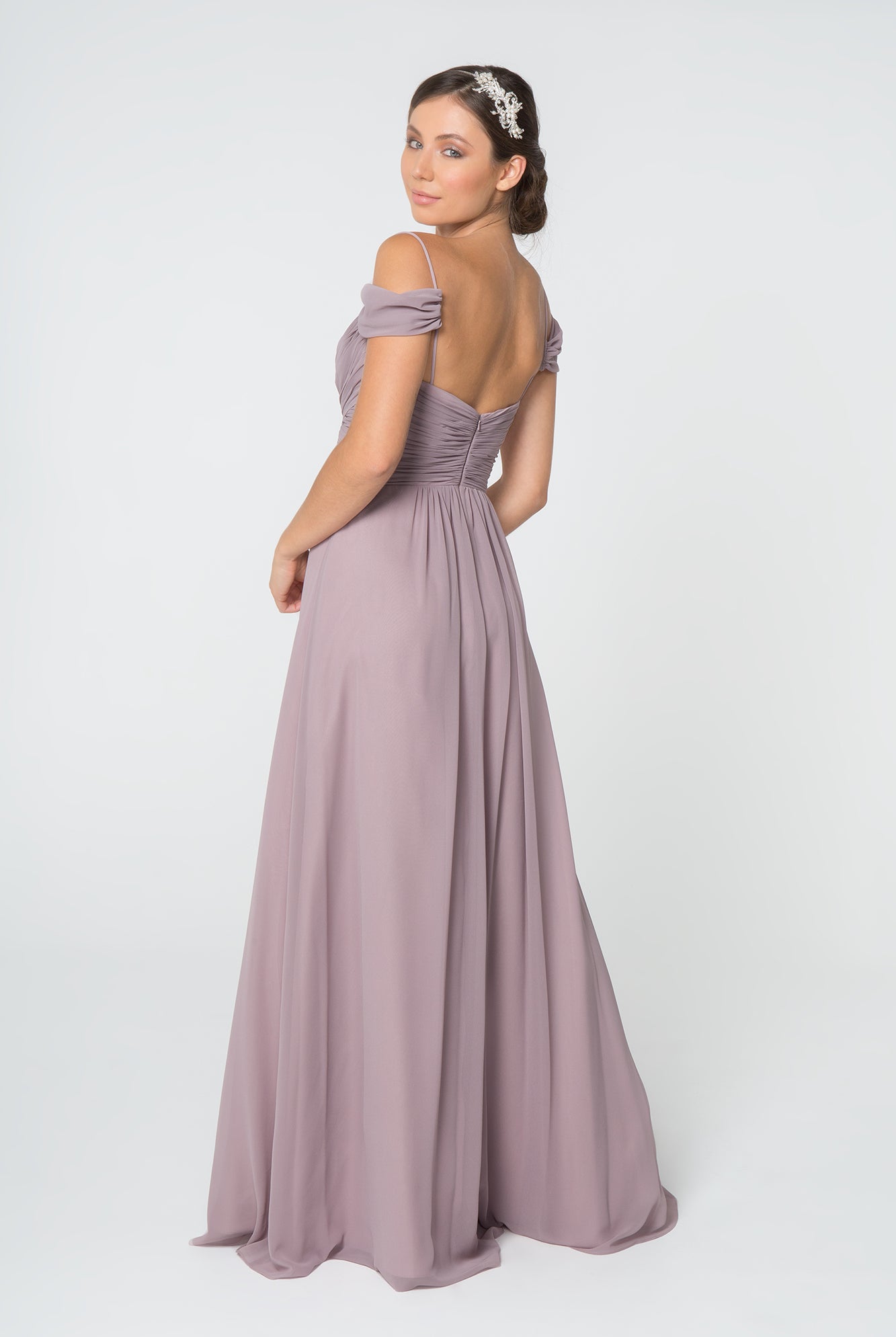 Chiffon Ruched Sweetheart Long Dress GLGL2824-BRIDESMAID-smcfashion.com