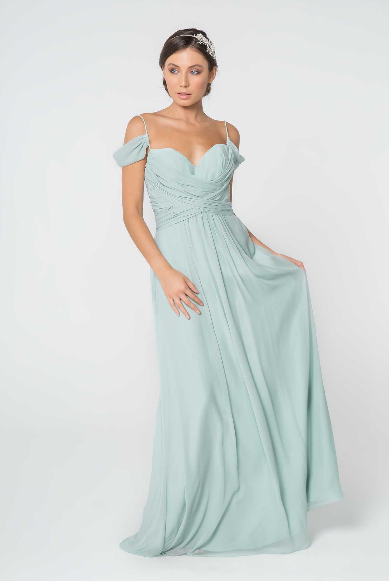 Chiffon Ruched Sweetheart Long Dress GLGL2824-BRIDESMAID-smcfashion.com