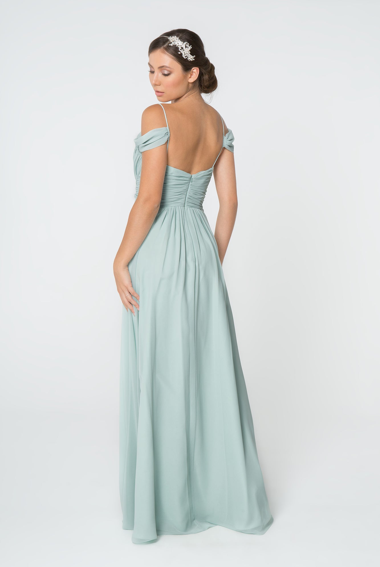 Chiffon Ruched Sweetheart Long Dress GLGL2824-BRIDESMAID-smcfashion.com