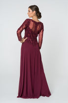 Lace Embellished V-Neck Chiffon Long Dress Mesh Sleeve GLGL2825-MOTHER OF BRIDE-smcfashion.com