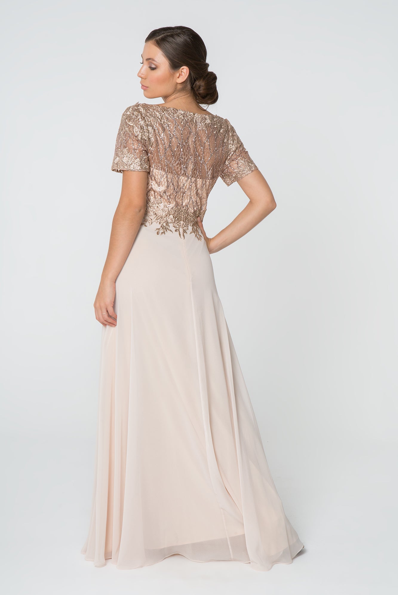 Lace Embellished Illusion V-Neck Long Dress GLGL2826-SPECIAL-smcfashion.com