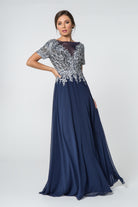 Lace Embellished Illusion V-Neck Long Dress GLGL2826-SPECIAL-smcfashion.com