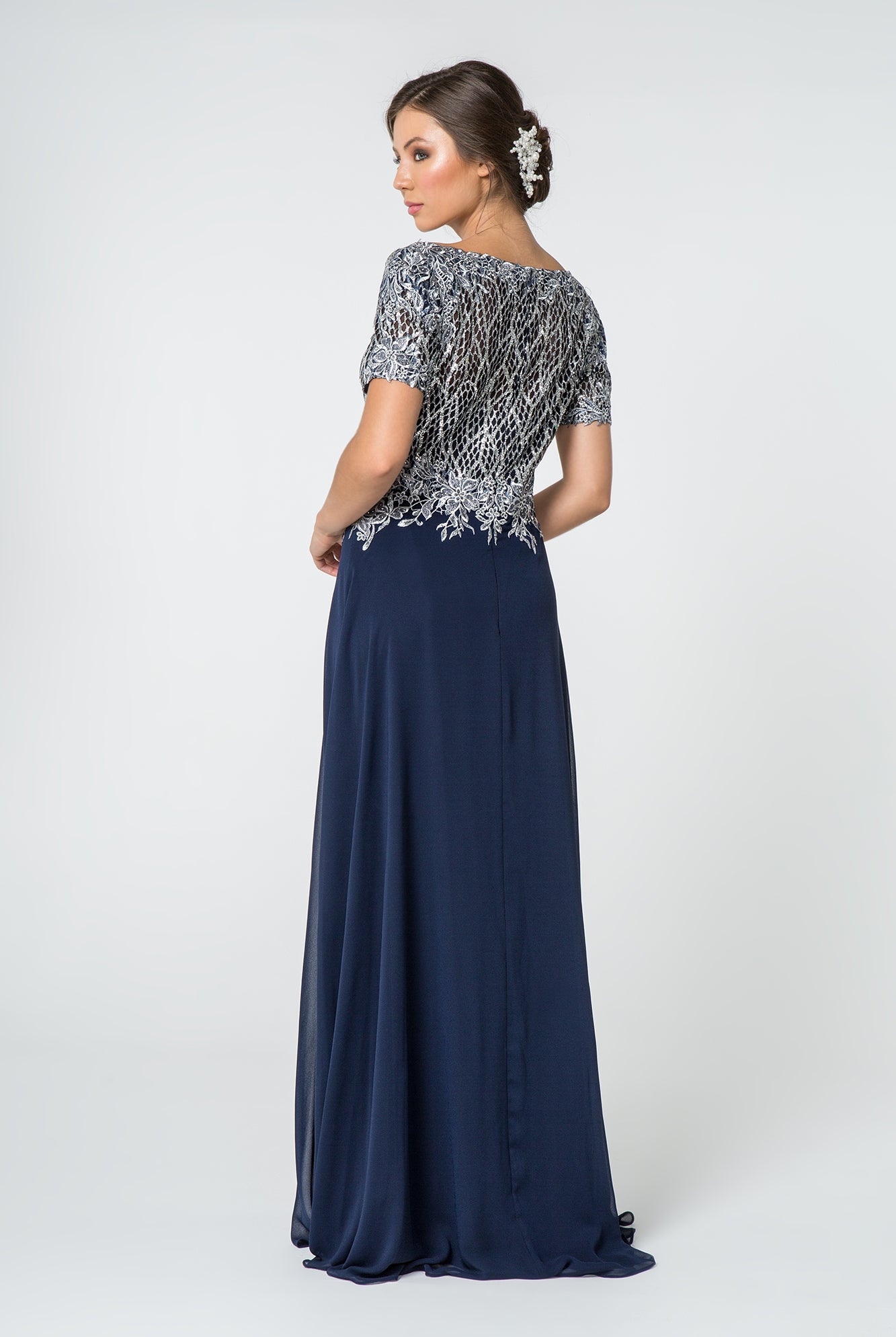 Lace Embellished Illusion V-Neck Long Dress GLGL2826-SPECIAL-smcfashion.com