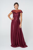 Jewel and Lace Embellished Cap Sleeve Long Dress GLGL2828-MOTHER OF BRIDE-smcfashion.com