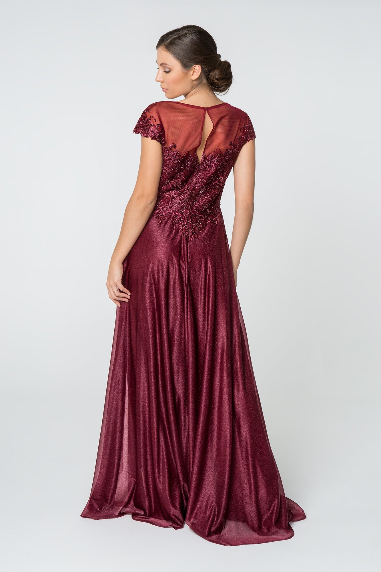 Jewel and Lace Embellished Cap Sleeve Long Dress GLGL2828-MOTHER OF BRIDE-smcfashion.com