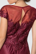 Jewel and Lace Embellished Cap Sleeve Long Dress GLGL2828-MOTHER OF BRIDE-smcfashion.com