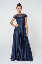 Jewel and Lace Embellished Cap Sleeve Long Dress GLGL2828-MOTHER OF BRIDE-smcfashion.com