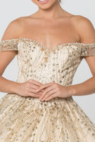 Sweetheart Neck Cut-Away Shoulder Glitter Mesh Ball Gown GLGL2831-QUINCEANERA-smcfashion.com