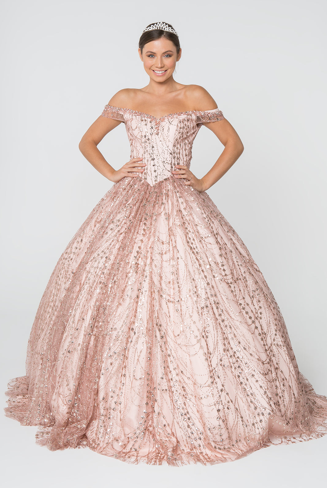Sweetheart Neck Cut-Away Shoulder Glitter Mesh Ball Gown GLGL2831-QUINCEANERA-smcfashion.com