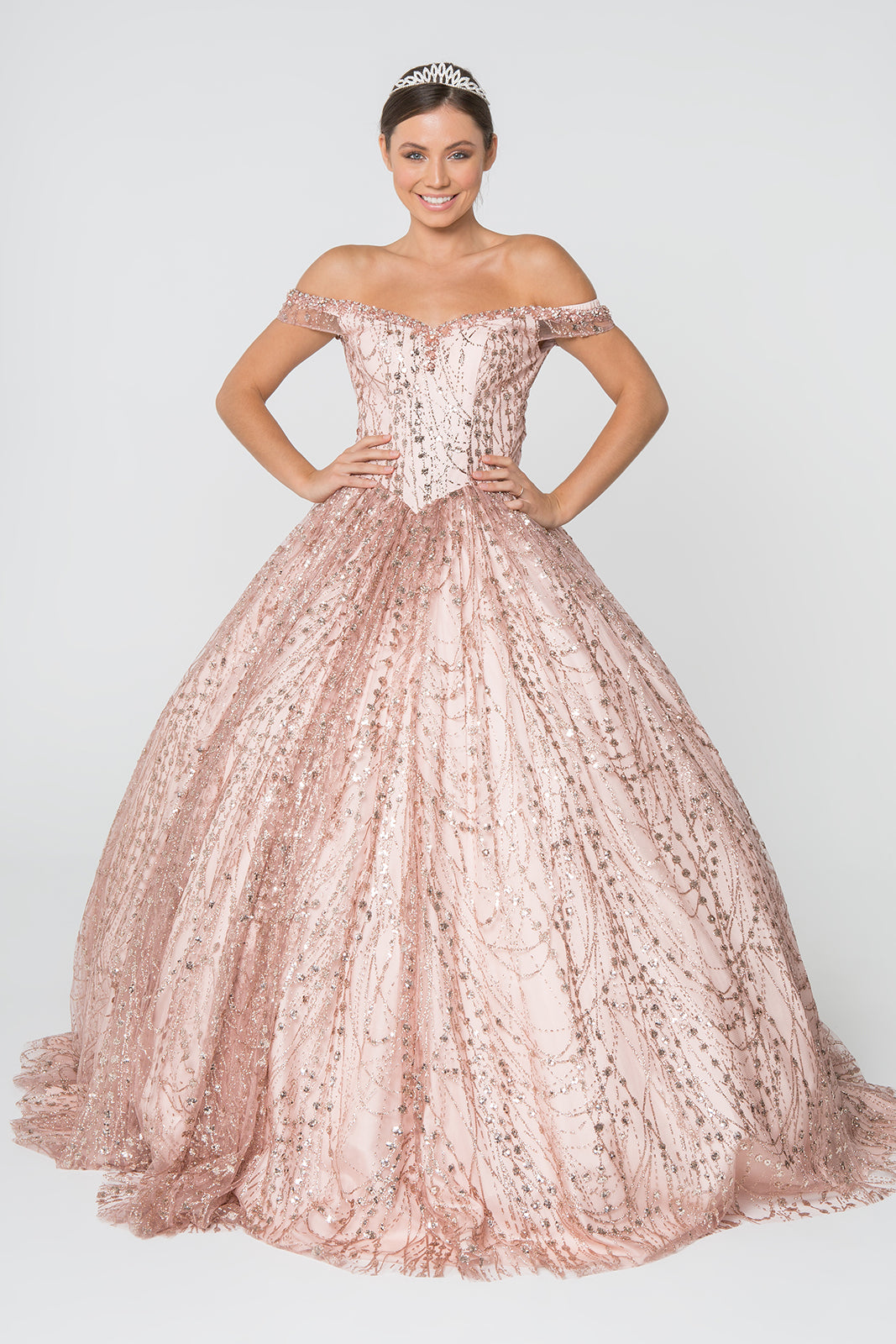 Sweetheart Neck Cut-Away Shoulder Glitter Mesh Ball Gown GLGL2831-QUINCEANERA-smcfashion.com