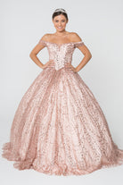 Sweetheart Neck Cut-Away Shoulder Glitter Mesh Ball Gown GLGL2831-QUINCEANERA-smcfashion.com