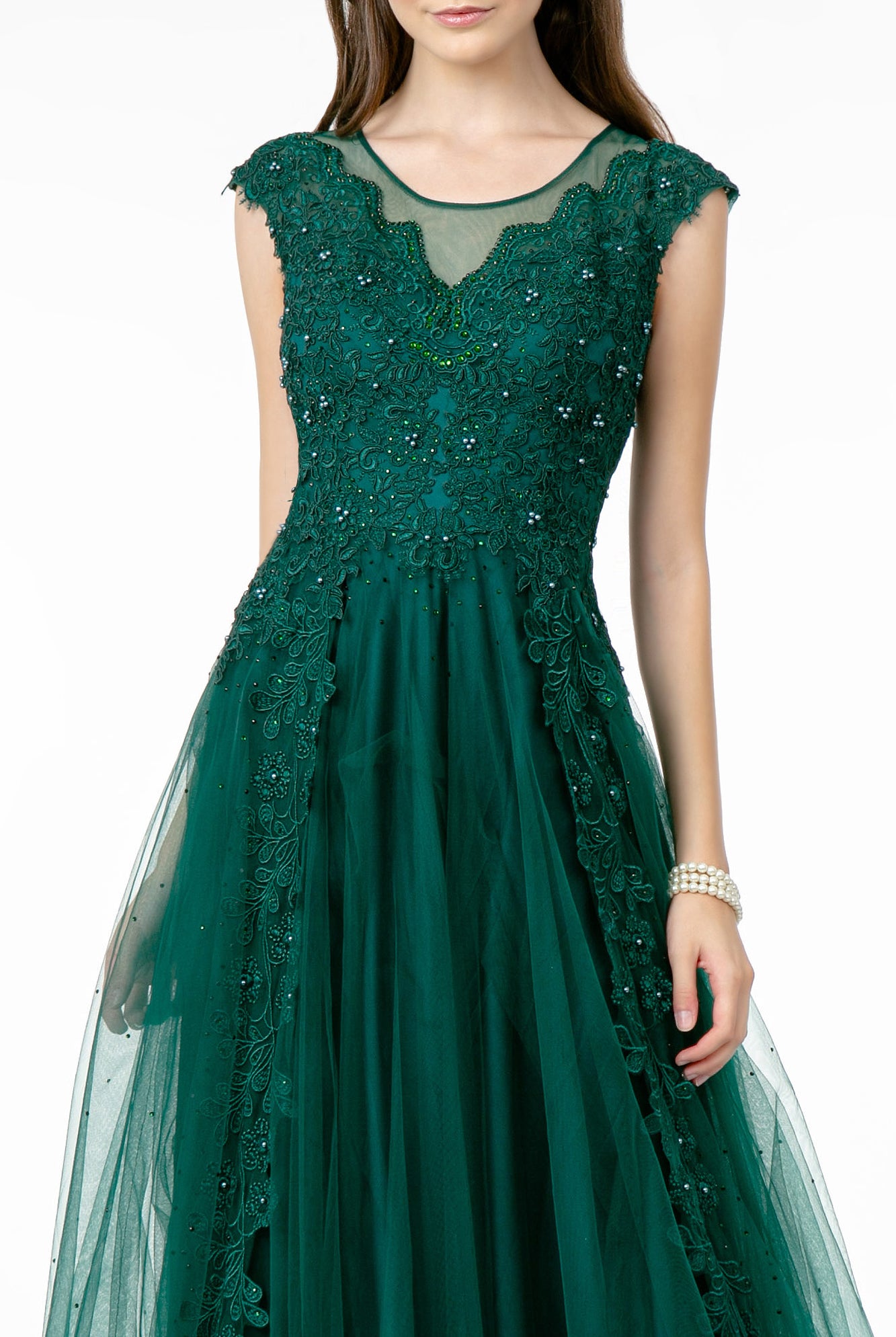Embroidered Mesh A-Line Long Dress Sheer Back GLGL2882-PROM-smcfashion.com