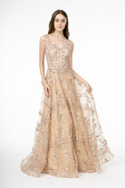 Embroidery Embellished V-Neck Tulle A-Line Dress GLGL2884-PROM-smcfashion.com