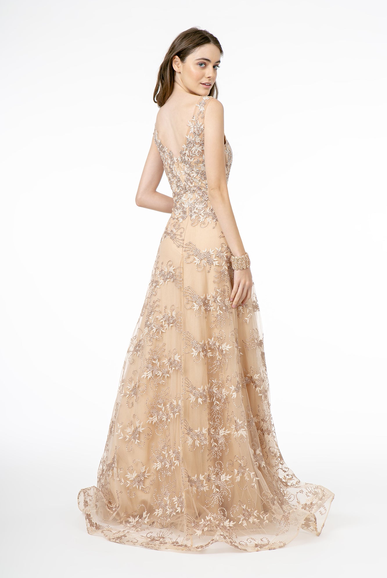 Embroidery Embellished V-Neck Tulle A-Line Dress GLGL2884-PROM-smcfashion.com