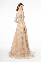 Embroidery Embellished V-Neck Tulle A-Line Dress GLGL2884-PROM-smcfashion.com
