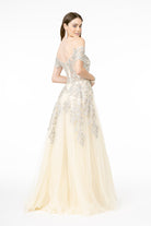Embroidered Mesh A-Line Long Dress V-Back GLGL2885-PROM-smcfashion.com