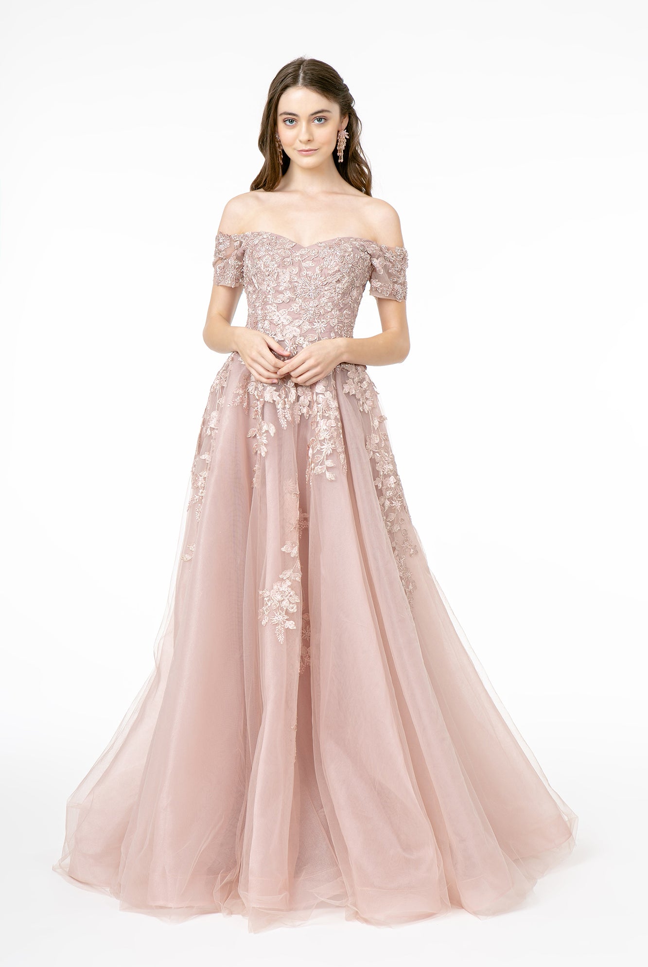 Embroidered Mesh A-Line Long Dress V-Back GLGL2885-PROM-smcfashion.com