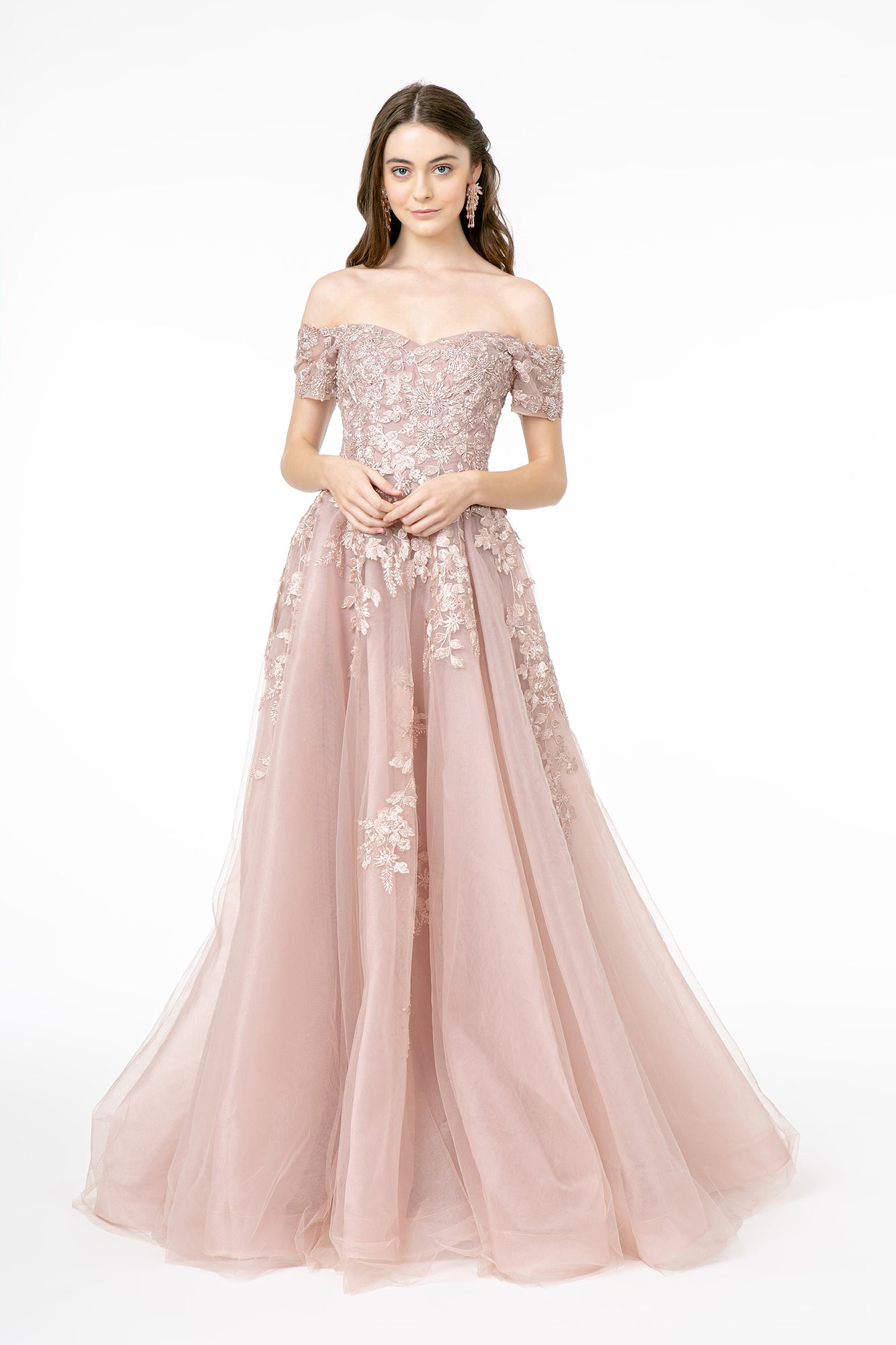 Embroidered Mesh A-Line Long Dress V-Back GLGL2885-PROM-smcfashion.com
