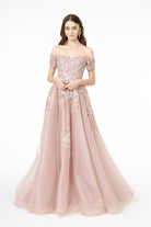 Embroidered Mesh A-Line Long Dress V-Back GLGL2885-PROM-smcfashion.com