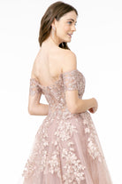 Embroidered Mesh A-Line Long Dress V-Back GLGL2885-PROM-smcfashion.com